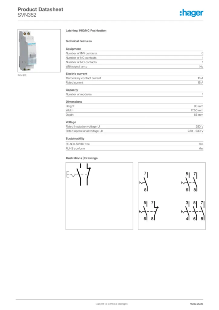 Image Hager Product data sheet SVN352  | Hager Africa