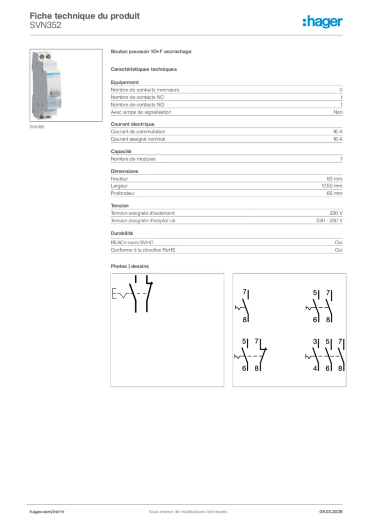 Image Hager Fiche technique du produit SVN352 | Hager Afrique