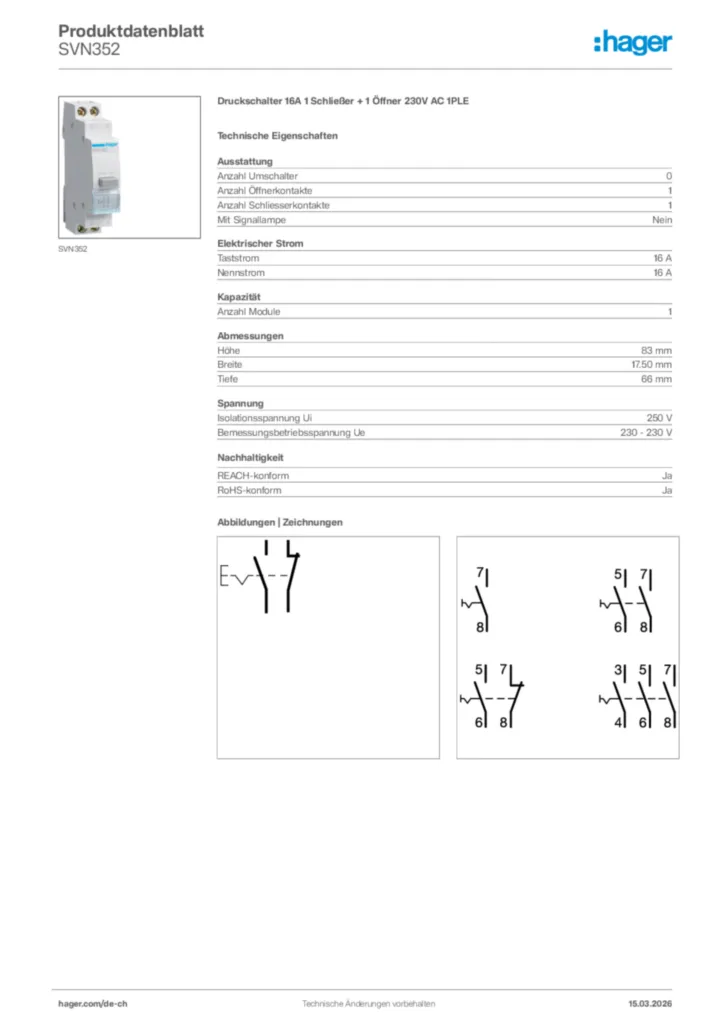 Bild Hager Produktdatenblatt SVN352 | Hager Schweiz