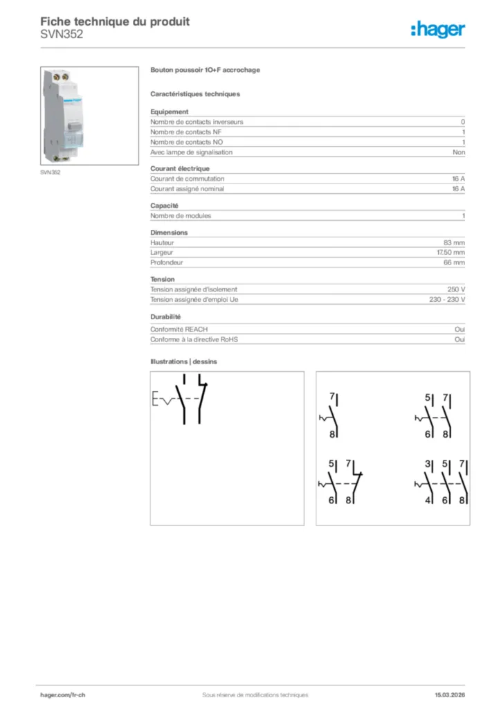 Image Hager Fiche technique du produit SVN352 | Hager Suisse