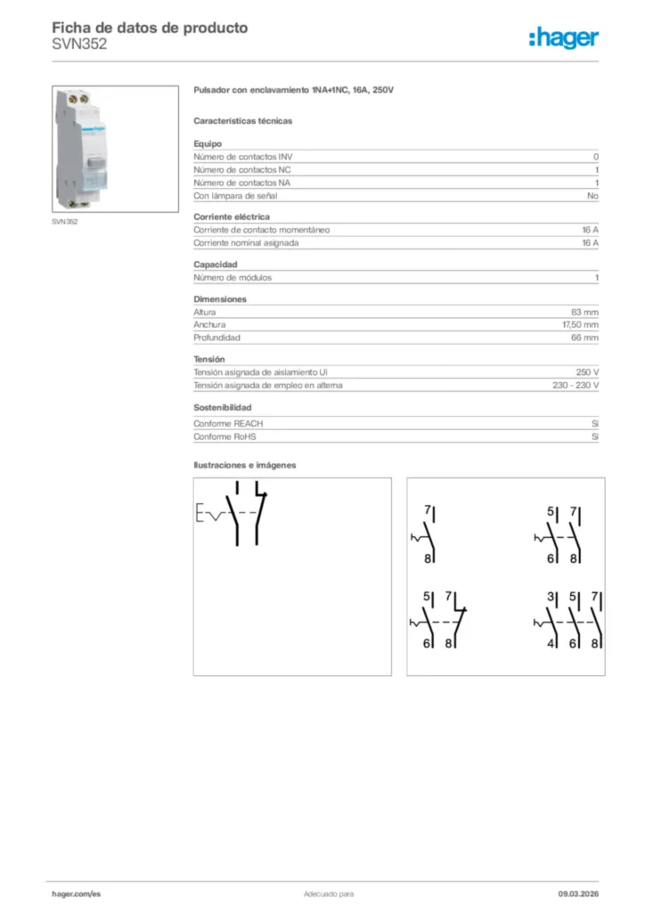 Imagen Hager Ficha de datos de producto SVN352 | Hager España