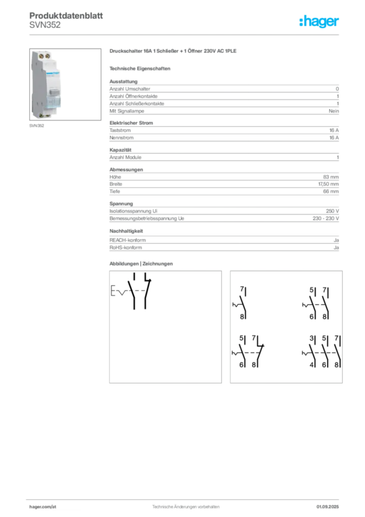 Bild Hager Produktdatenblatt SVN352 | Hager Deutschland