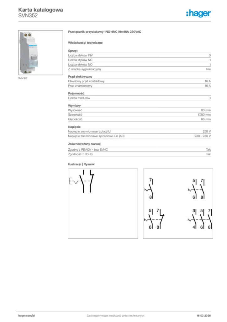 Zdjęcie Hager Karta katalogowa SVN352 | Hager Polska
