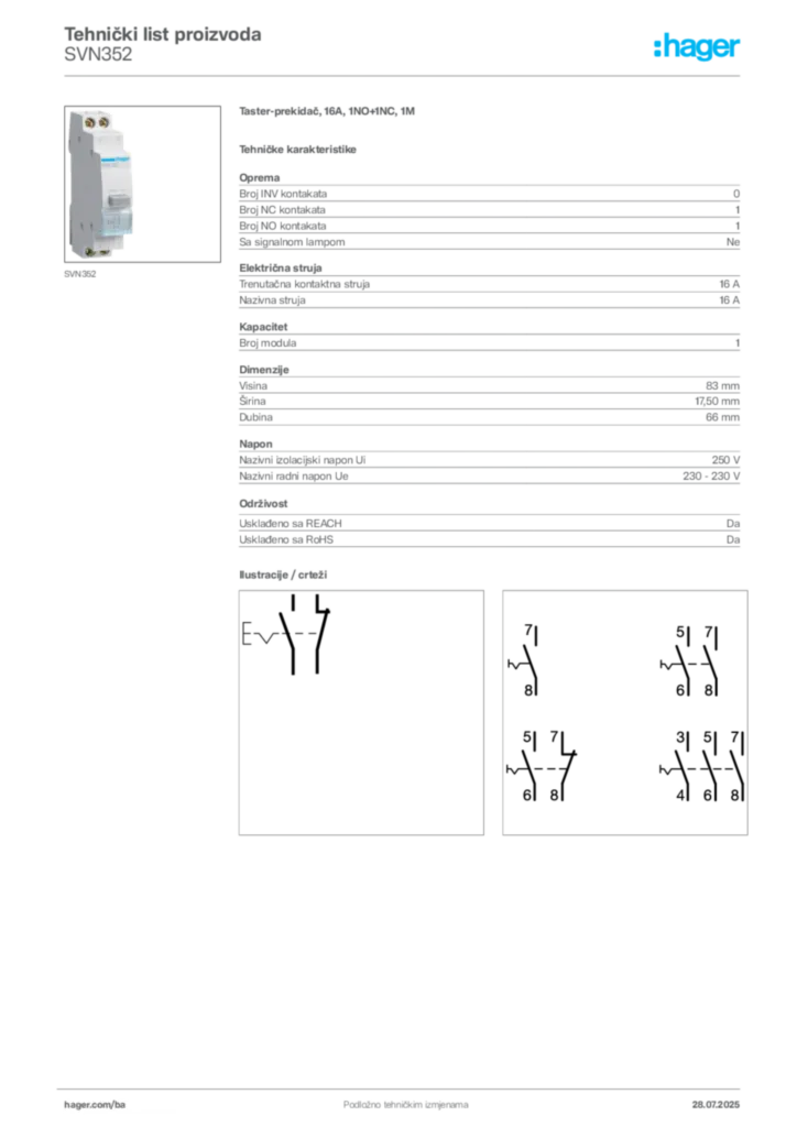 Slika Hager Product data sheet SVN352  | Hager