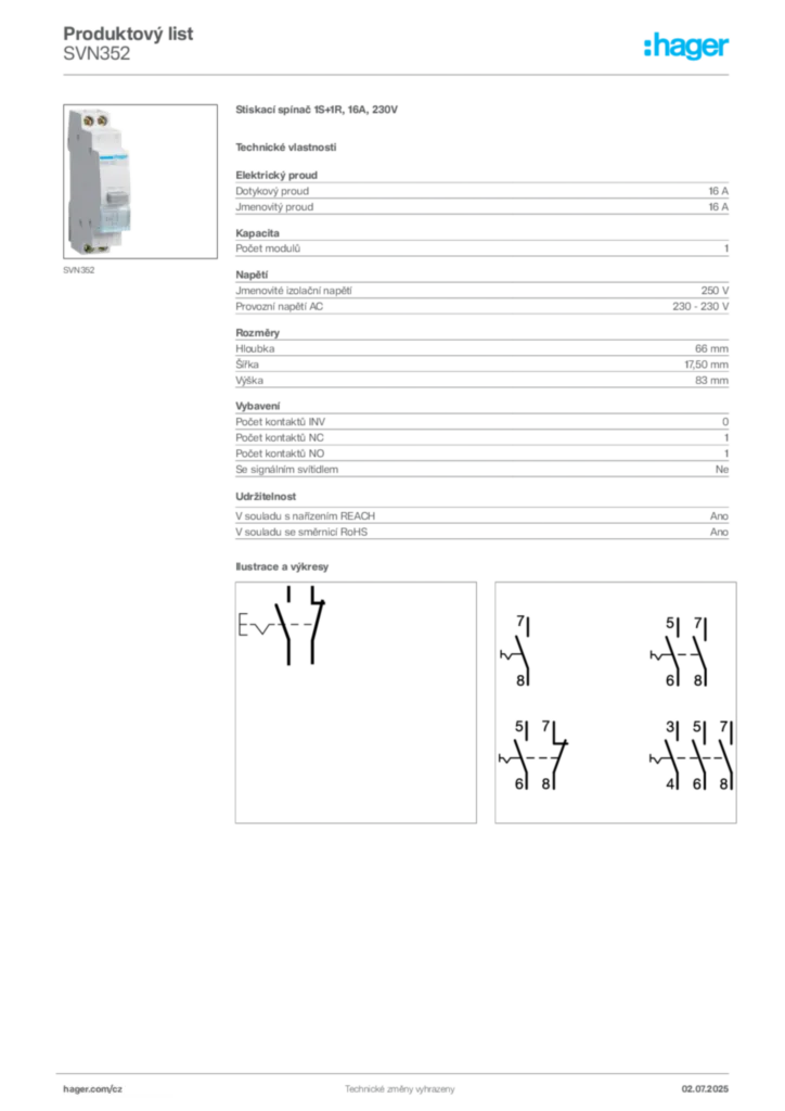 Obrázek Hager Produktový list SVN352 | Hager