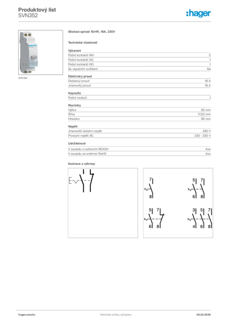 Obrázek Hager Product data sheet SVN352 | Hager