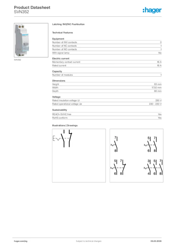 Image Hager Product data sheet SVN352  | Hager
