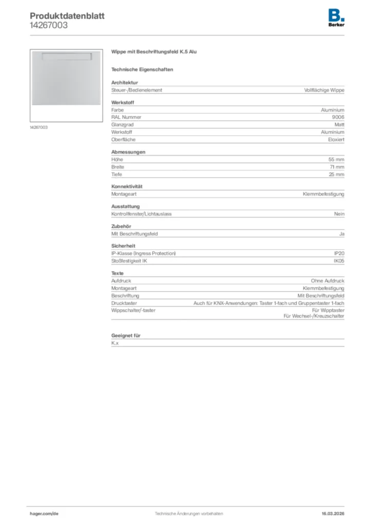 Bild Berker Produktdatenblatt 14267003 | Hager Deutschland