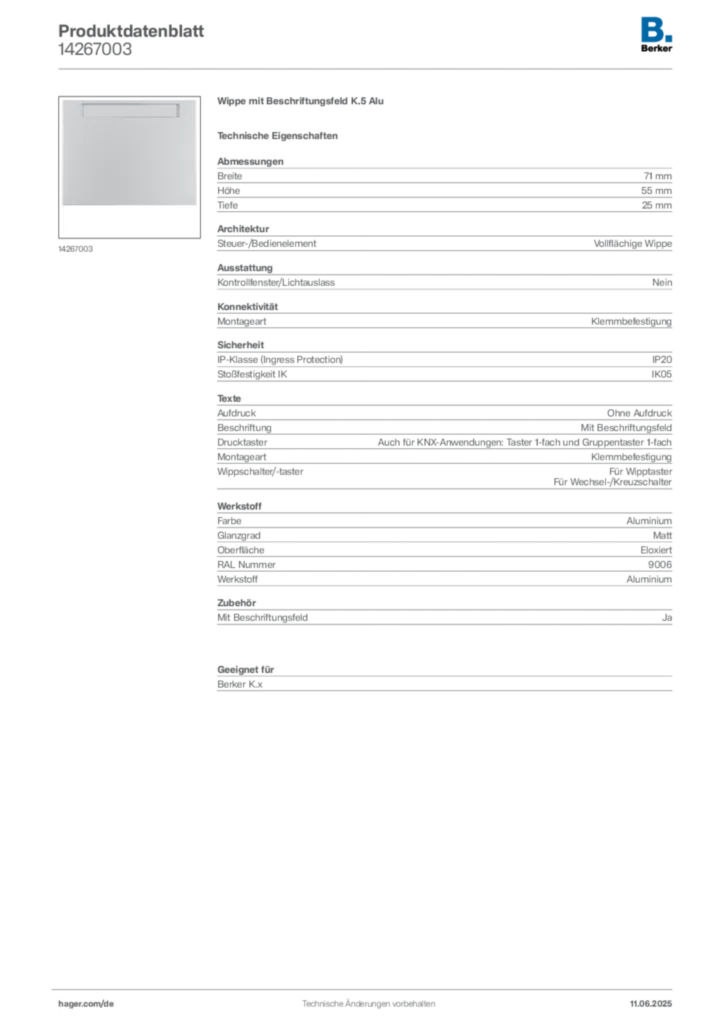 Bild Berker Produktdatenblatt 14267003 | Hager Deutschland