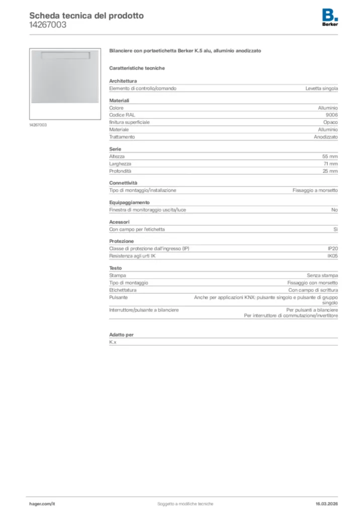 Immagine Berker Scheda tecnica del prodotto 14267003 | Hager Italia