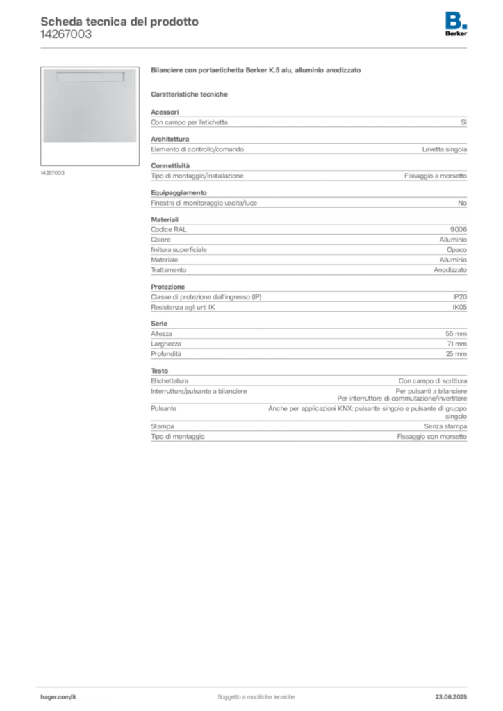 Immagine Berker Scheda tecnica del prodotto 14267003 | Hager Italia