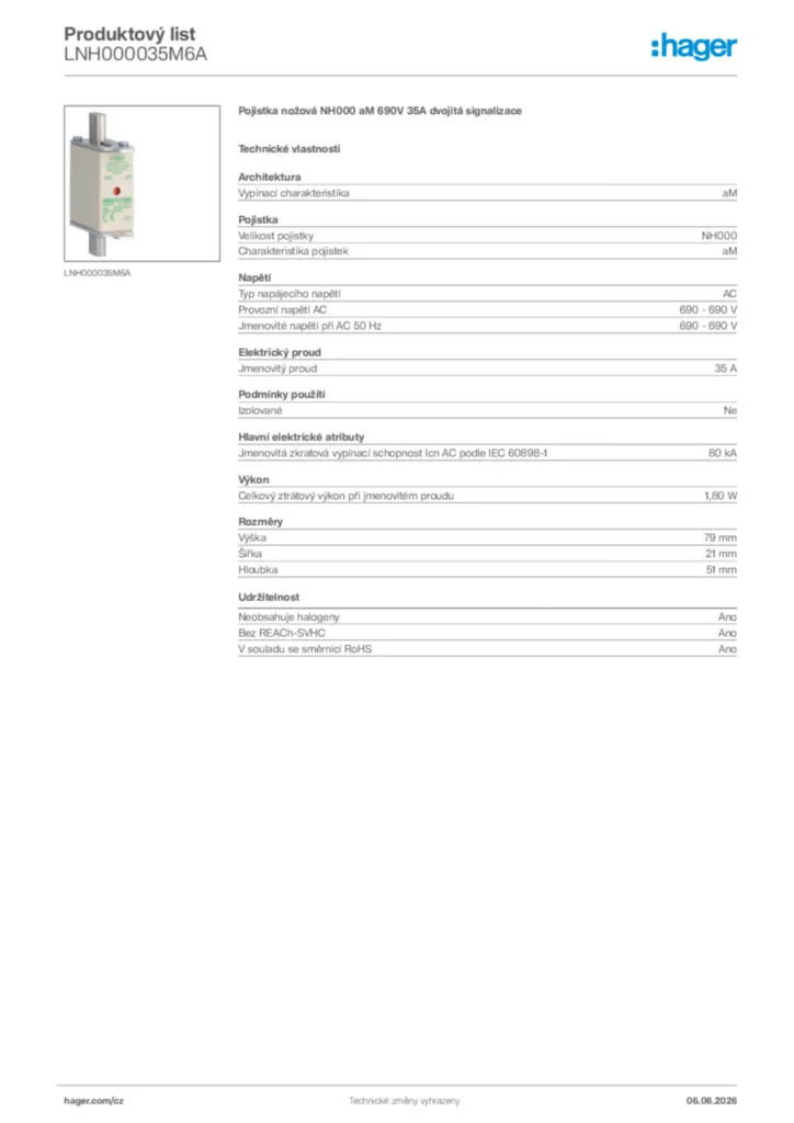 Obrázek Hager Generováno - Datový list produktu LNH000035M6A | Hager