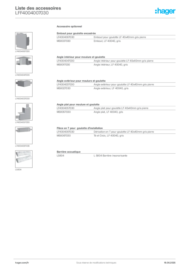 Image Hager Fiche technique du produit LFF4004007030 | Hager France