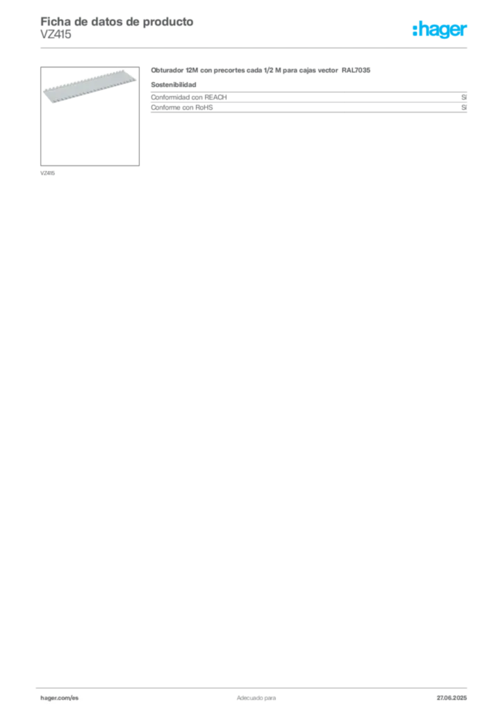Imagen Hager Ficha de datos de producto VZ415 | Hager España