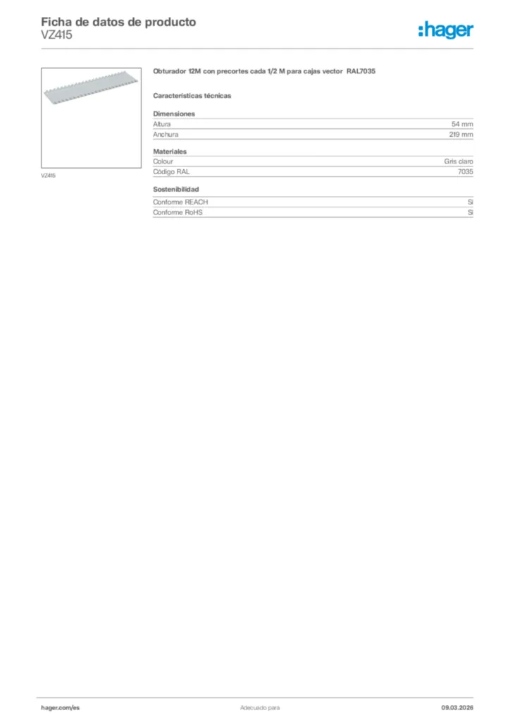 Imagen Hager Ficha de datos de producto VZ415 | Hager España