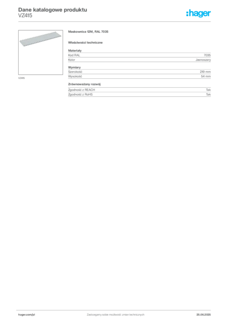 Zdjęcie Hager Karta katalogowa VZ415 | Hager Polska