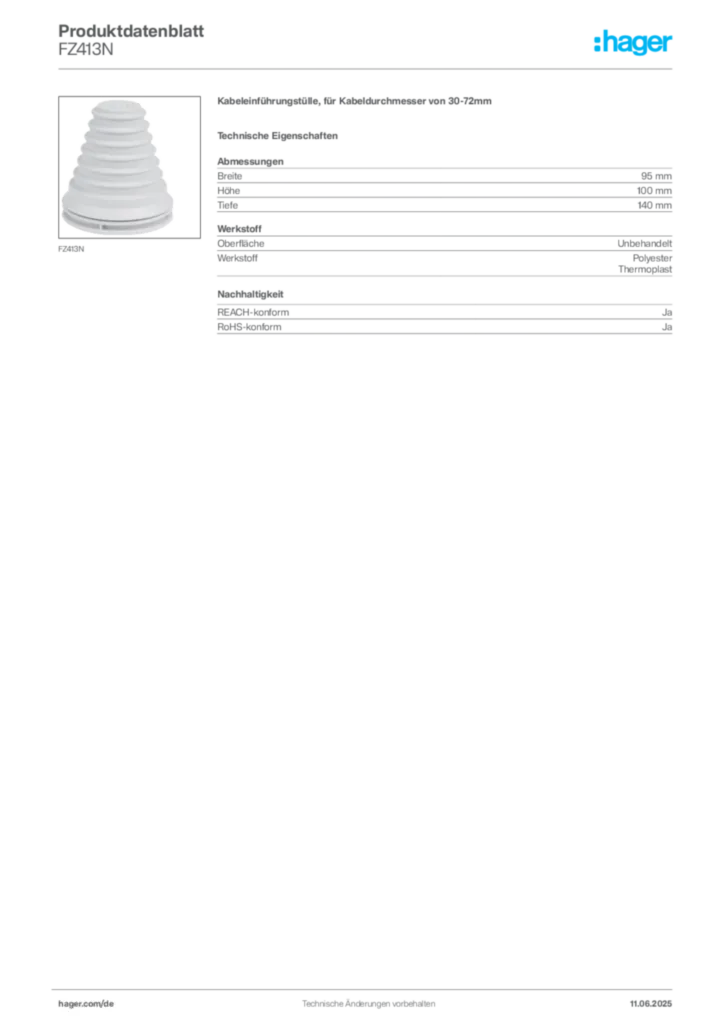 Hager Produktdatenblatt FZ413N