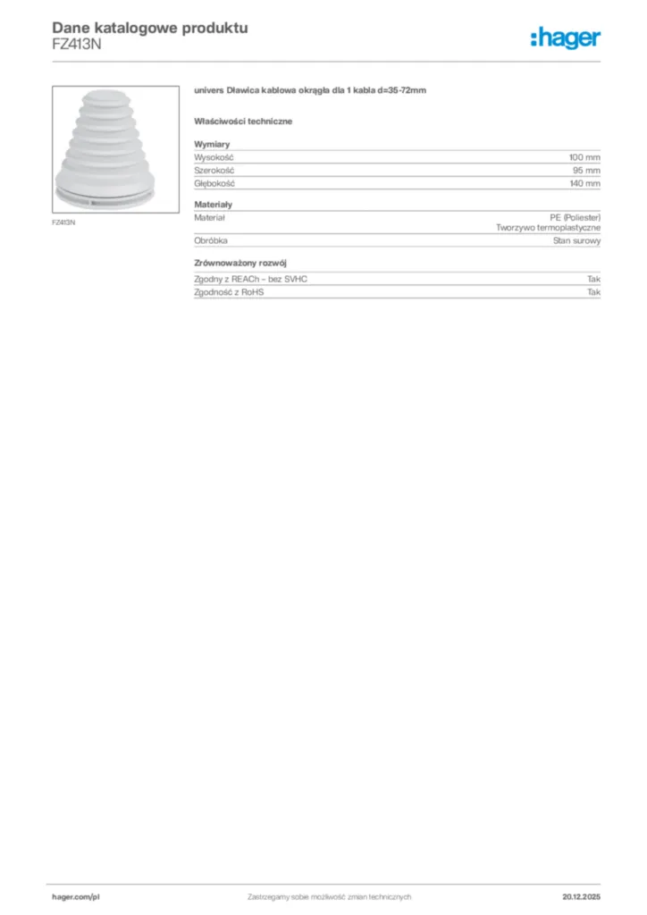Zdjęcie Hager Karta katalogowa FZ413N | Hager Polska