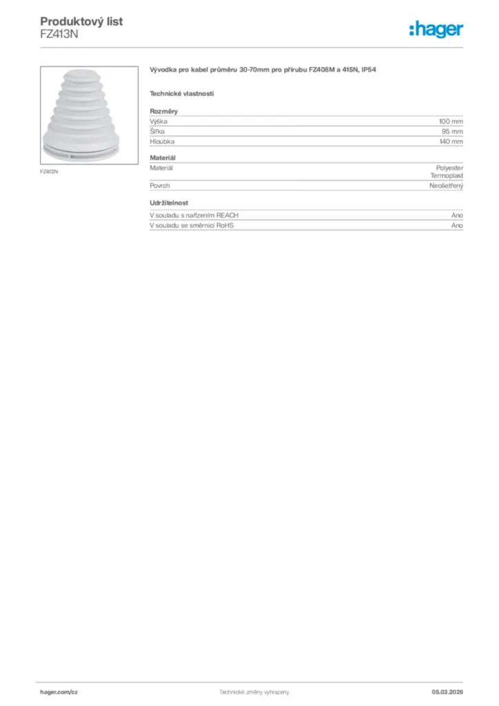 Obrázek Hager Product data sheet FZ413N | Hager