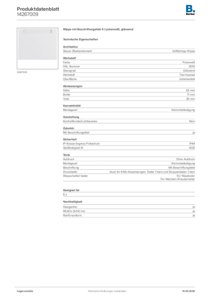Bild Berker Produktdatenblatt 14267009 | Hager Deutschland