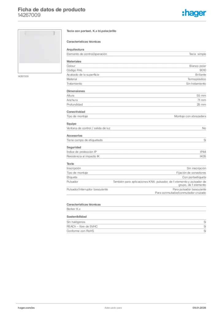 Imagen Hager Ficha de datos de producto 14267009 | Hager España