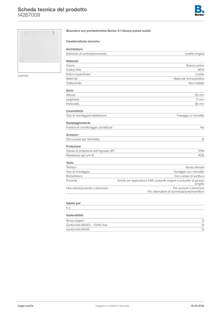 Immagine Berker Scheda tecnica del prodotto 14267009 | Hager Italia
