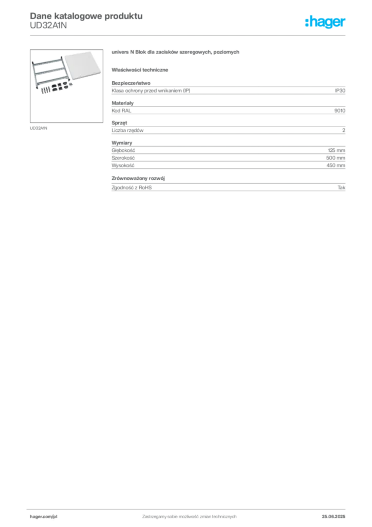 Zdjęcie Hager Karta katalogowa UD32A1N | Hager Polska