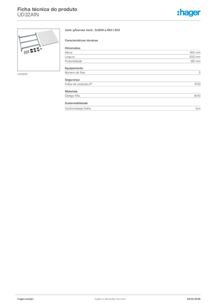Imagem Hager Ficha técnica do produto UD32A1N | Hager Portugal