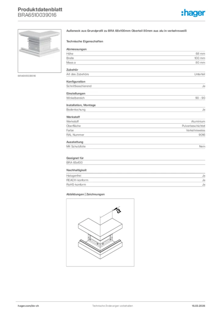 Bild Hager Produktdatenblatt BRA6510039016 | Hager Schweiz