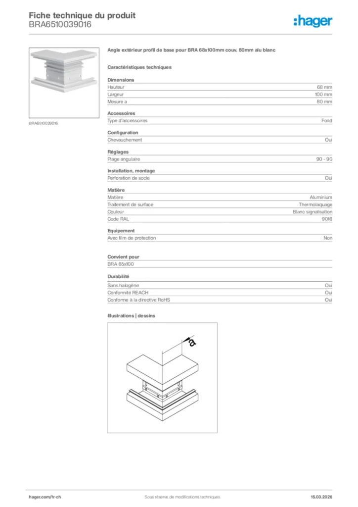 Image Hager Fiche technique du produit BRA6510039016 | Hager Suisse
