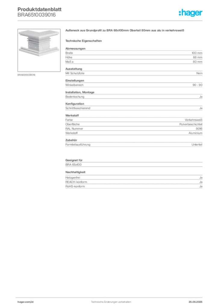 Bild Hager Produktdatenblatt BRA6510039016 | Hager Deutschland