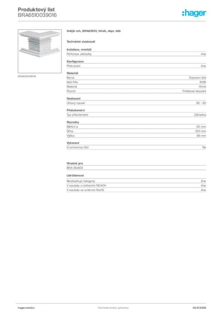 Obrázek Hager Produktový list BRA6510039016 | Hager