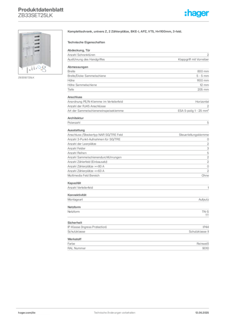 Bild Hager Produktdatenblatt ZB33SET25LK | Hager Deutschland