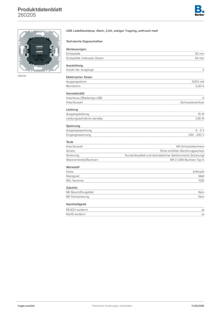 Bild Berker Produktdatenblatt 260205 | Hager Deutschland