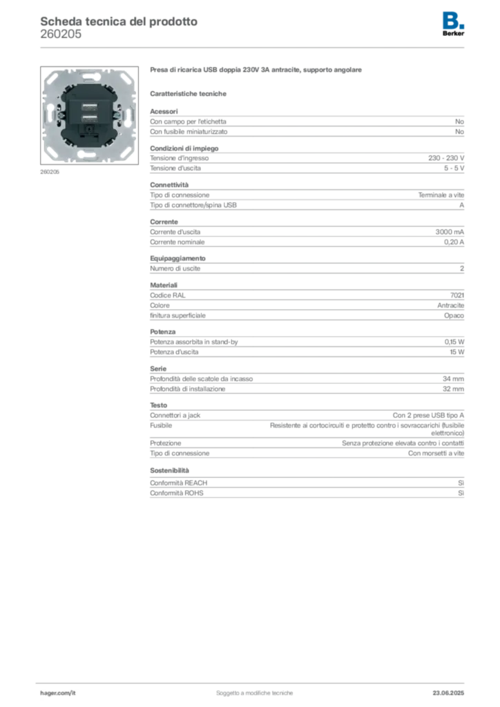 Immagine Berker Scheda tecnica del prodotto 260205 | Hager Italia