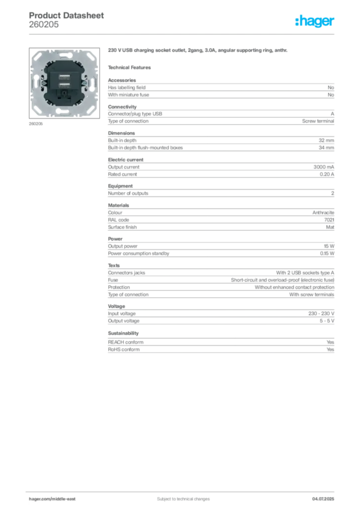 Image Hager Product data sheet 260205  | Hager