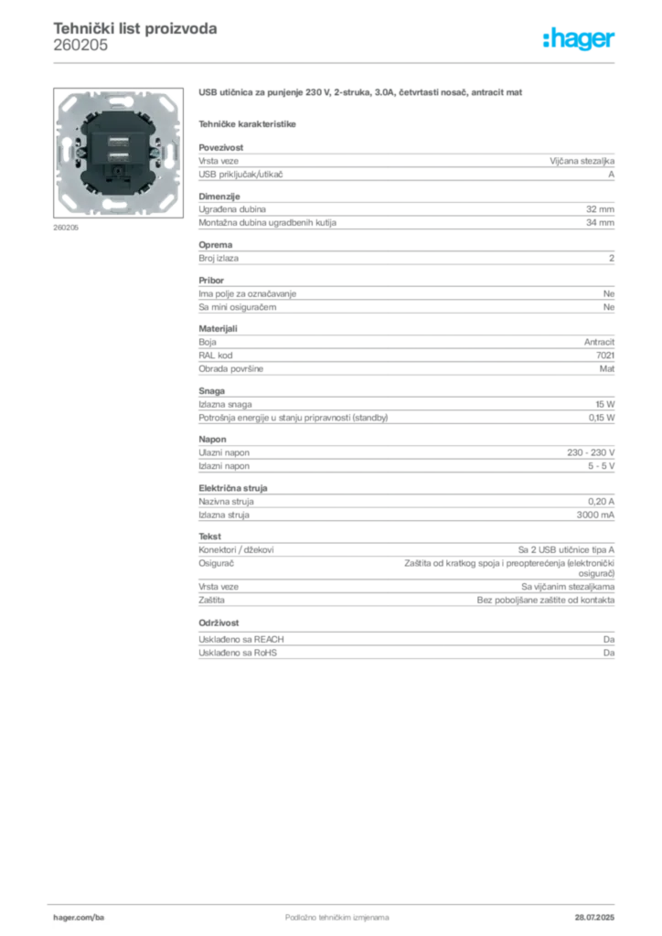 Slika Hager Product data sheet 260205  | Hager