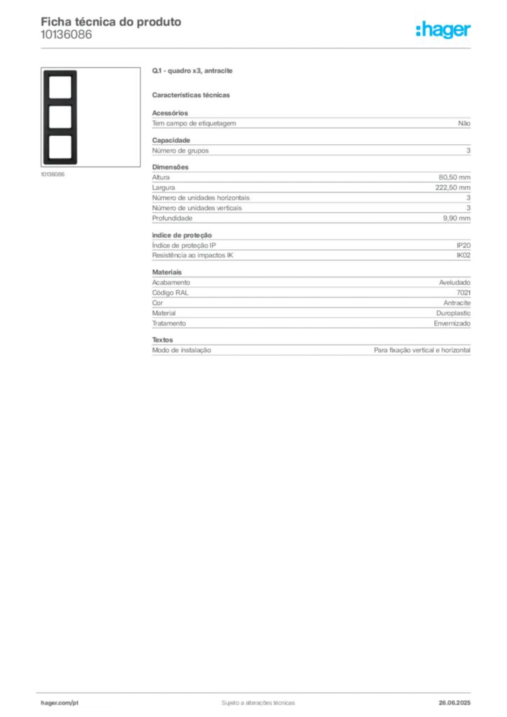 Imagem Hager Ficha técnica do produto 10136086 | Hager Portugal