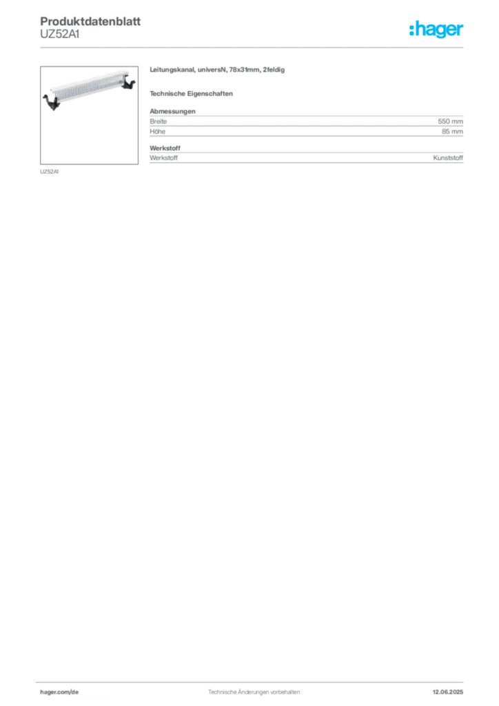 Hager Produktdatenblatt UZ52A1