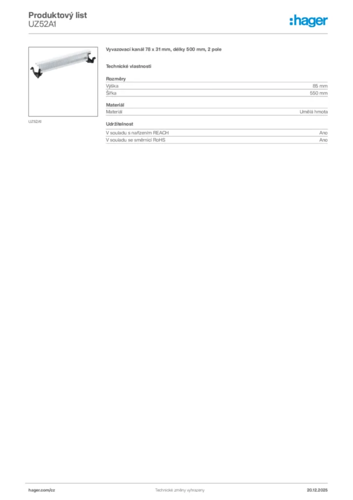Obrázek Hager Produktový list UZ52A1 | Hager