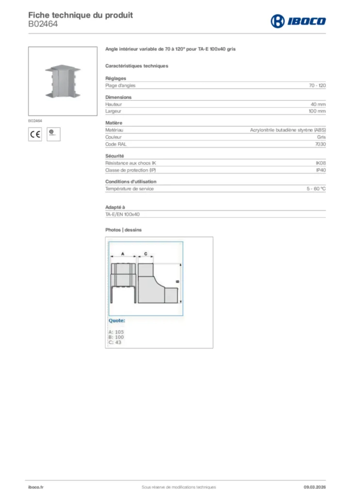 Image Iboco Fiche technique du produit B02464 | Hager France