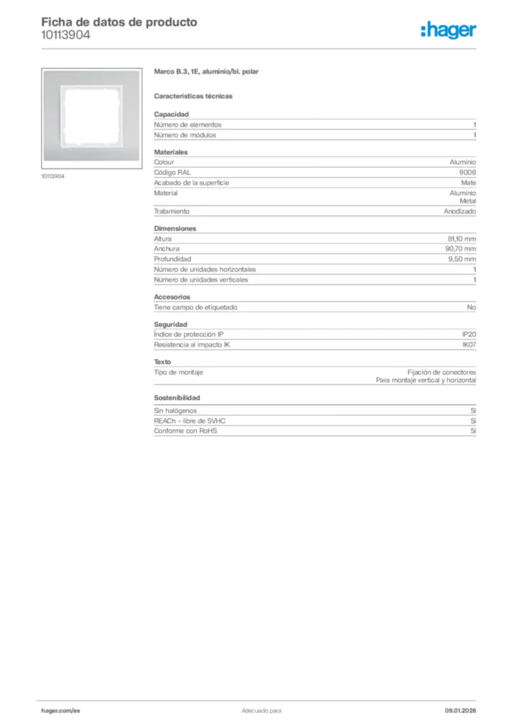 Imagen Hager Ficha de datos de producto 10113904 | Hager España