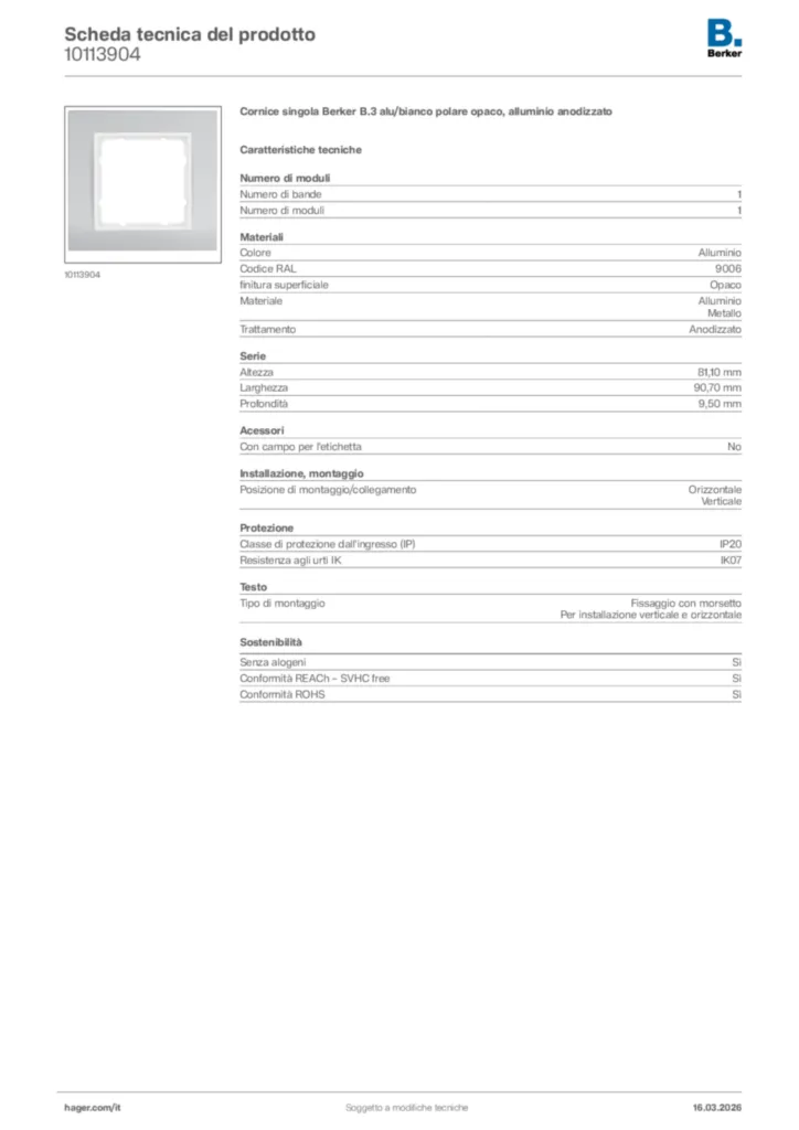 Immagine Berker Scheda tecnica del prodotto 10113904 | Hager Italia