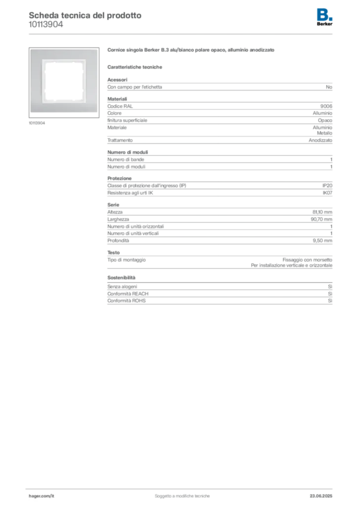 Immagine Berker Scheda tecnica del prodotto 10113904 | Hager Italia