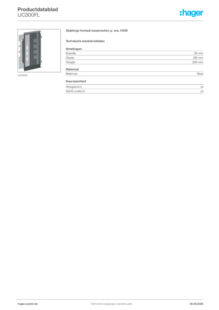 Afbeelding Hager Productdatablad UC300FL | Hager Belgium