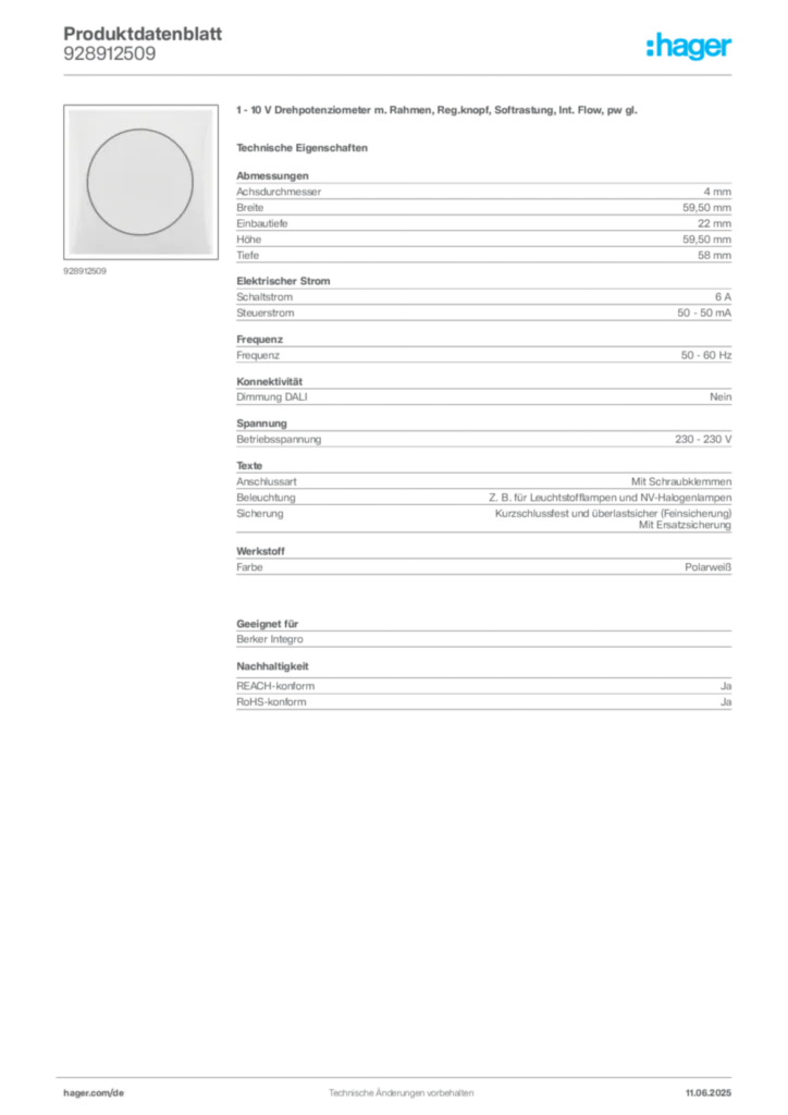 Bild Berker Produktdatenblatt 928912509 | Hager Deutschland