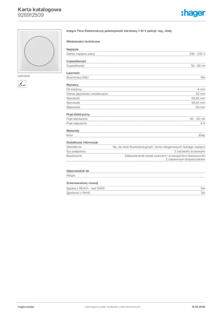 Zdjęcie Hager Karta katalogowa 928912509 | Hager Polska