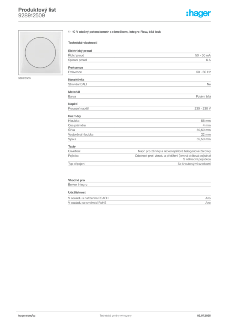 Obrázek Hager Produktový list 928912509 | Hager