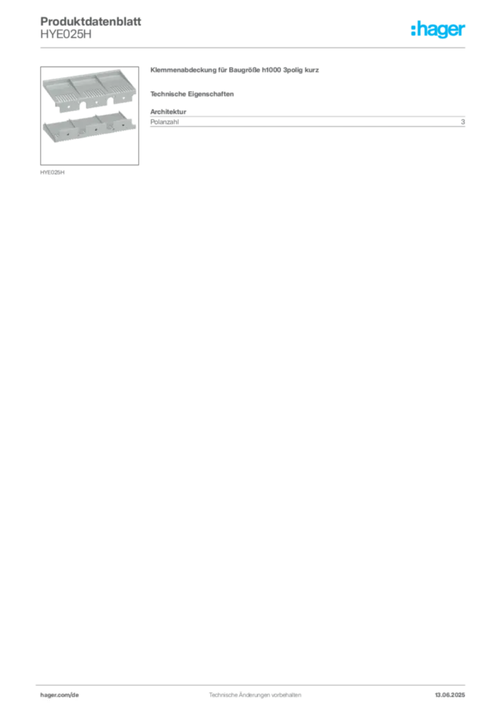 Hager Produktdatenblatt HYE025H