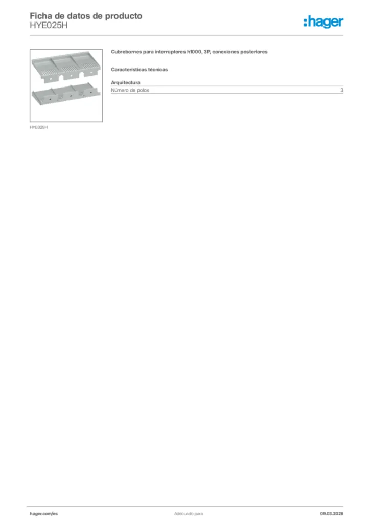 Imagen Hager Ficha de datos de producto HYE025H | Hager España